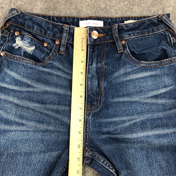 Cleo+Wolf Jeans Womens 29 Blue Straight Leg High Rise Distressed Medium Wash - Picture 9 of 12